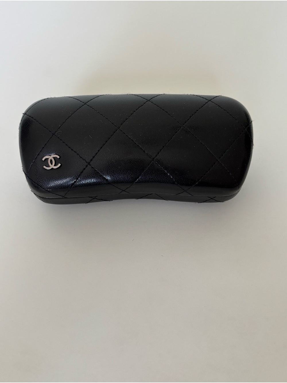 CHANEL Black Quilted Leather Eyewear Case with Silver CC Logo